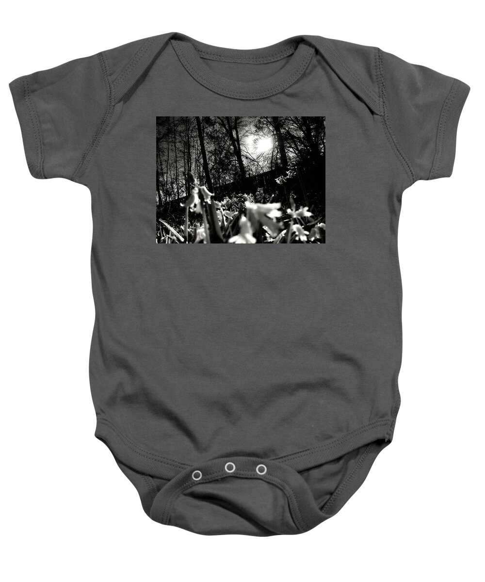 Landscape Baby Onesie featuring the photograph Over The Fence in Black and White by Morgan Carter