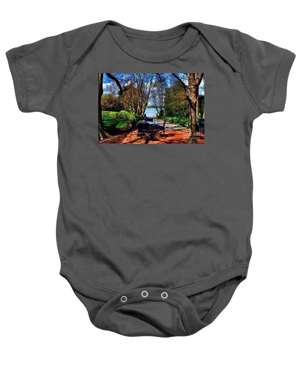 Diana Mary Sharpton Photography Baby Onesie featuring the photograph OverLook Cafe by Diana Mary Sharpton