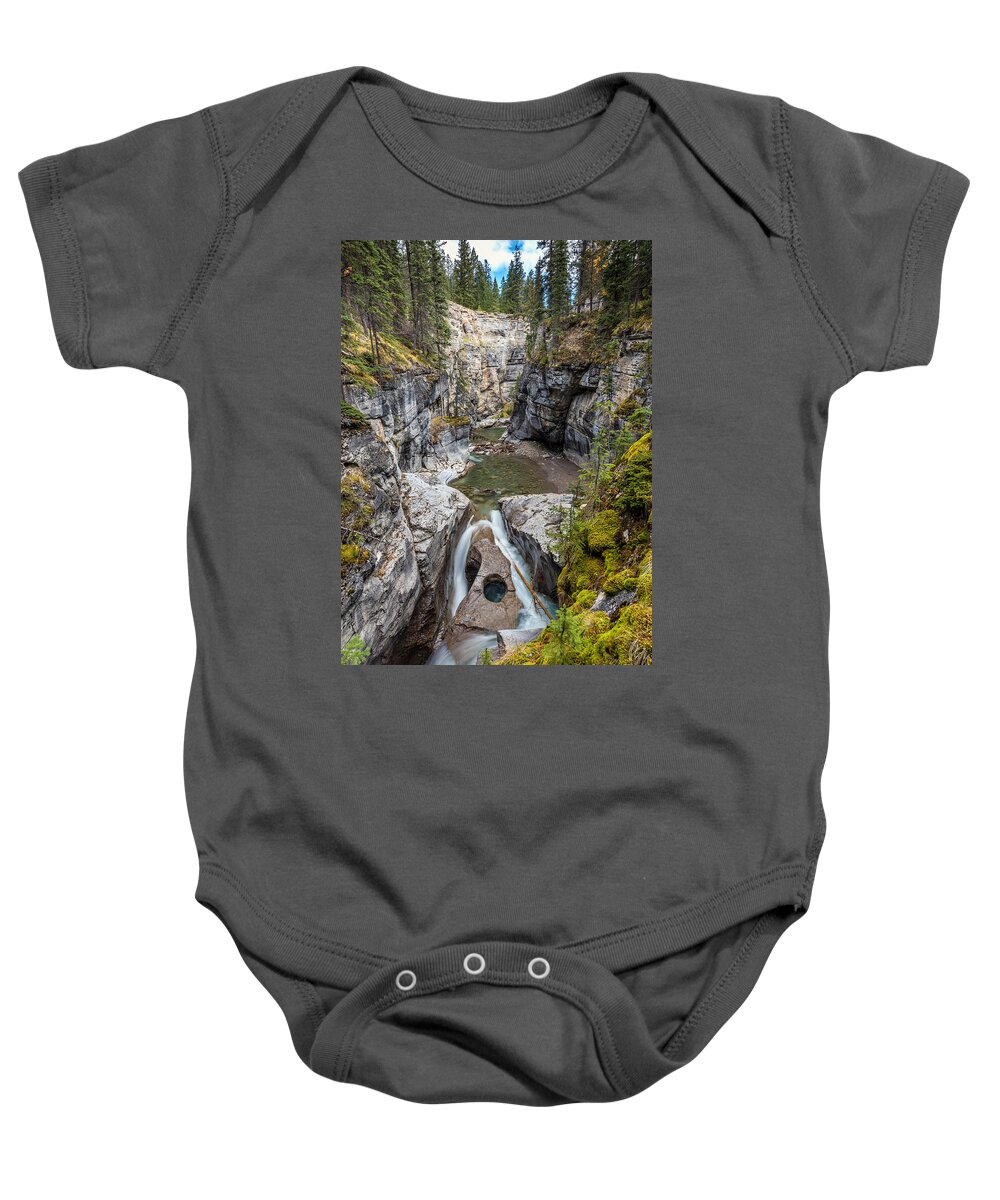 Maligne Canyon Baby Onesie featuring the photograph Owl Face Falls of Maligne Canyon by Pierre Leclerc Photography
