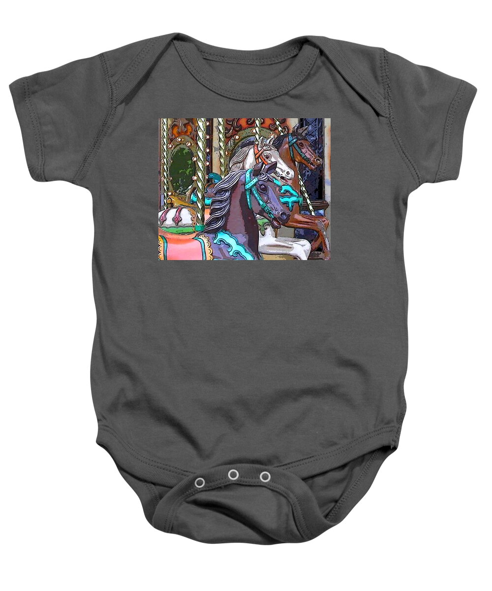 Carousel Baby Onesie featuring the photograph Painted Ponies by Anne Cameron Cutri