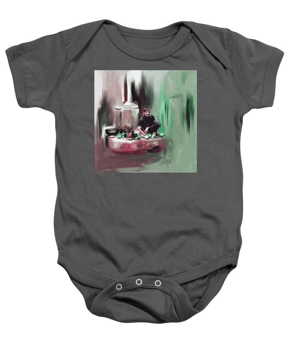 Kehwa Baby Onesie featuring the painting Painting 788 2 KPK Tea Culture by Mawra Tahreem