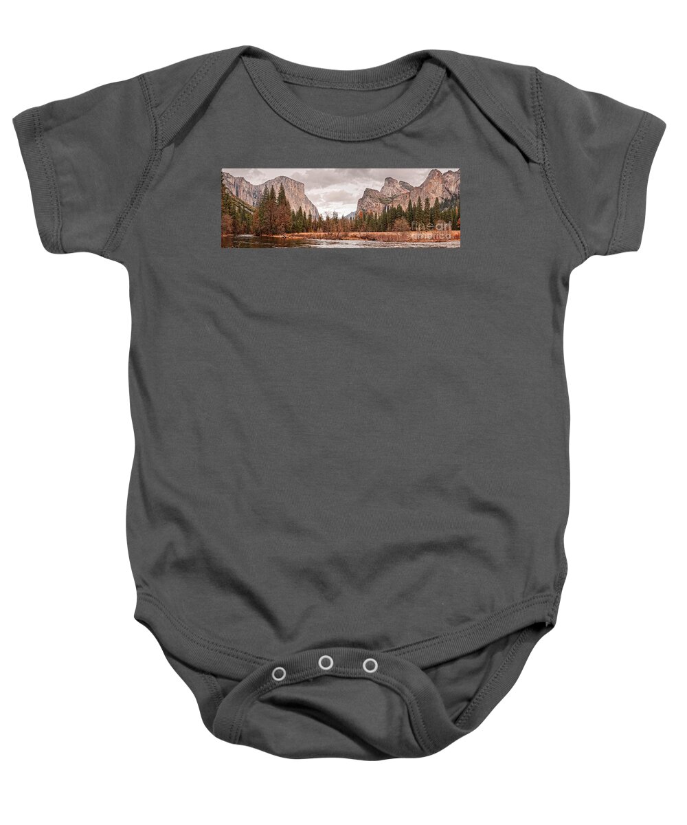 Yosemite Baby Onesie featuring the photograph Panoramic View of Yosemite Valley from Bridal Veils Falls Viewing Point - Sierra Nevada California by Silvio Ligutti
