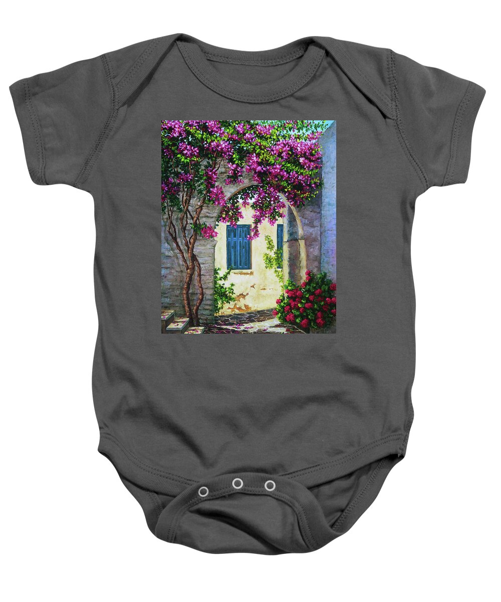 Paros Baby Onesie featuring the painting Garden Path in Paros, Greece by Marie Witte