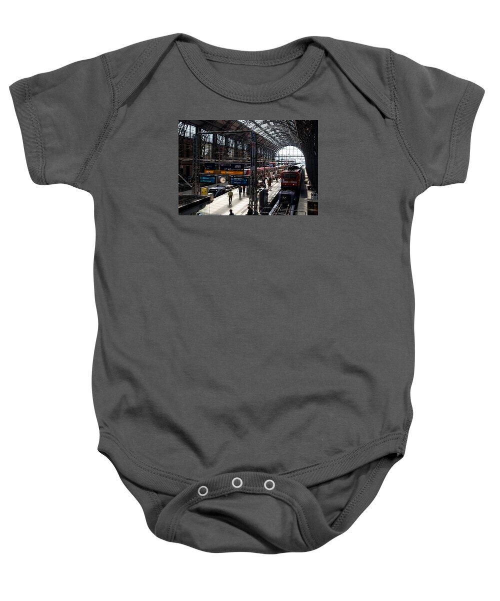 Frankfurt Baby Onesie featuring the photograph Passengers at the Frankfurt main train station by Michalakis Ppalis