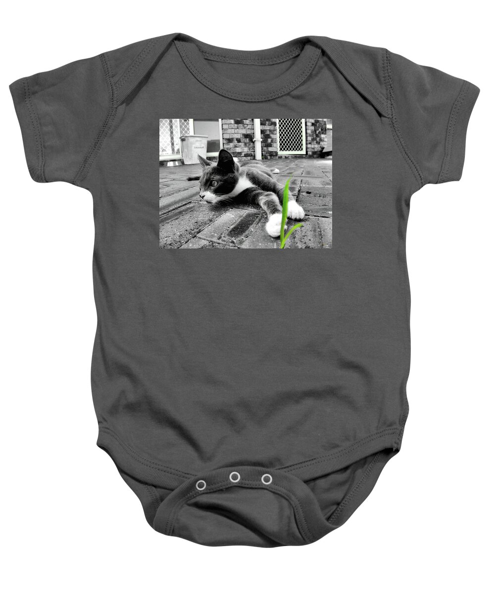Portrait Baby Onesie featuring the photograph Patches looking over by Michael Blaine