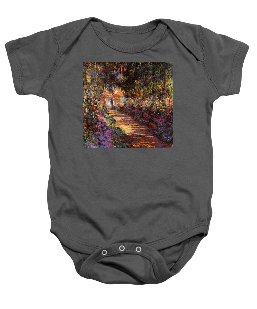 French Baby Onesie featuring the painting Pathway in Monet's Garden by Claude Monet