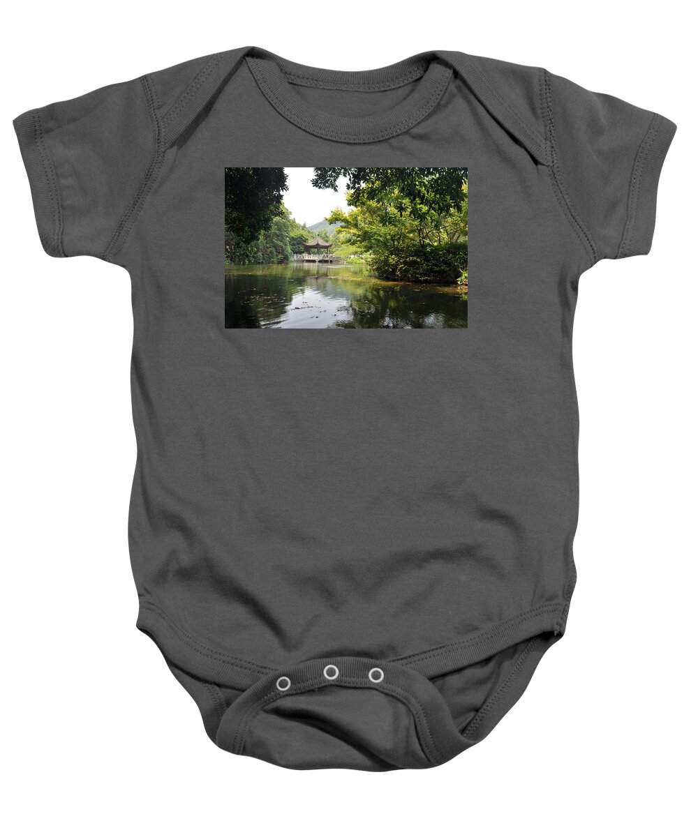 Lake Baby Onesie featuring the photograph Peaceful Lake of Li'an Temple by Jason Chu