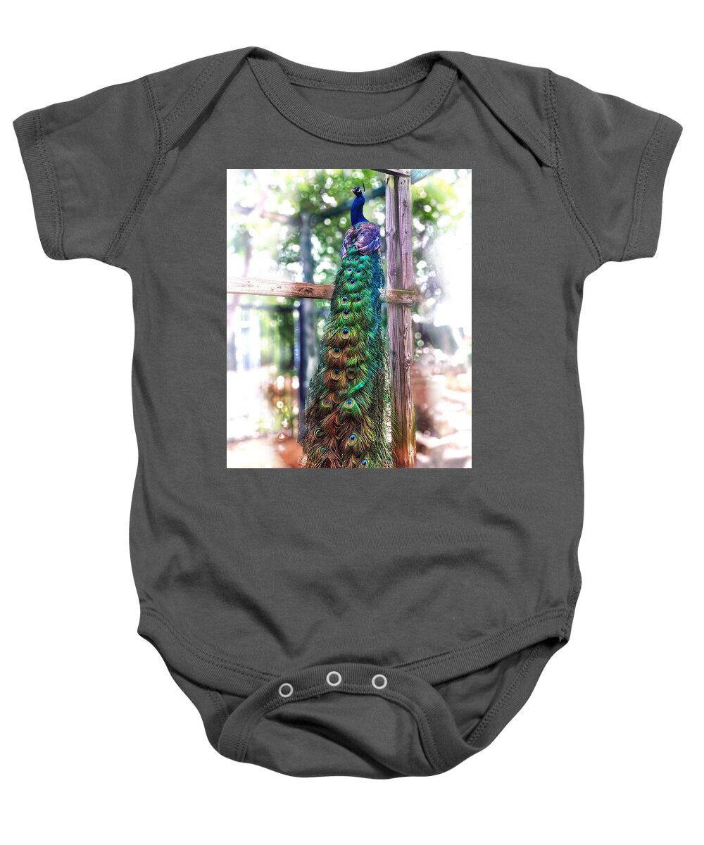 Peacock Baby Onesie featuring the photograph Peacock Magic by Doris Aguirre