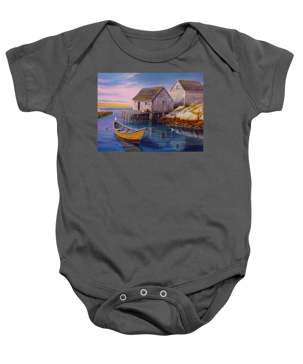 Landscape Baby Onesie featuring the painting Peggys Cove Sunset by Wayne Enslow