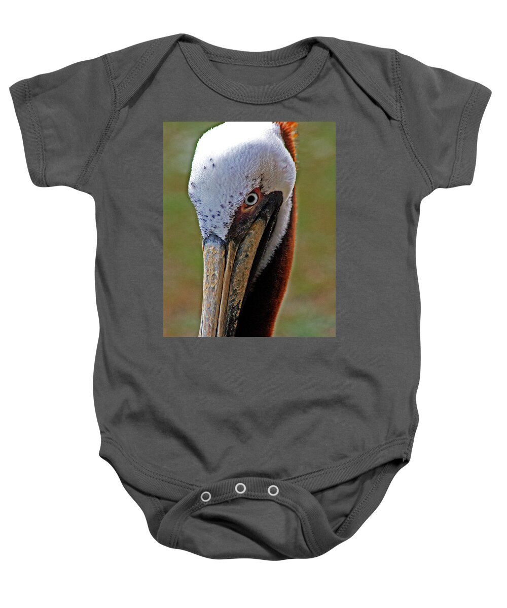Pelican Baby Onesie featuring the painting Pelican Head by Michael Thomas