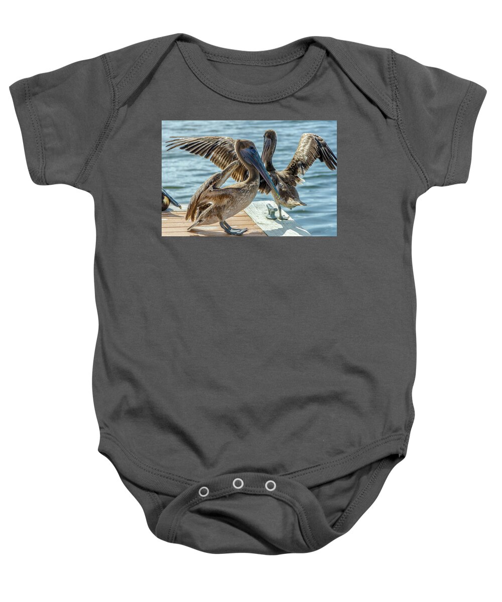 Pelican Baby Onesie featuring the photograph Pelicans of Lantana by Wolfgang Stocker