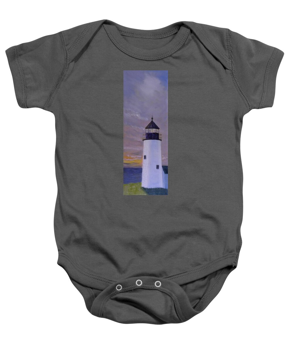 Landscape Seascape Sky Scape Ocean Lighthouse Baby Onesie featuring the painting Pemaquid Light Morning Light by Scott W White