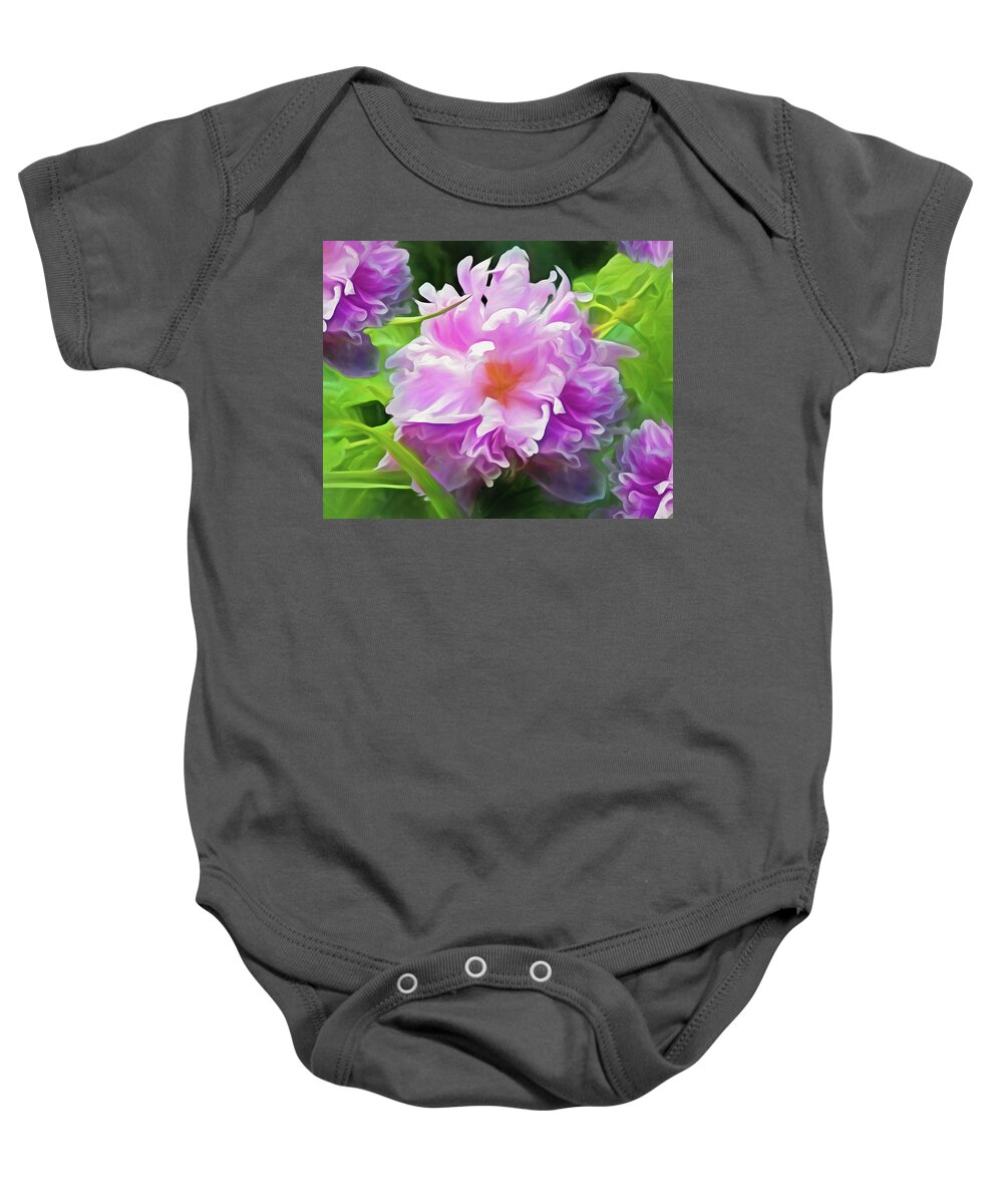 Floral Baby Onesie featuring the mixed media Peony Cluster 7 by Lynda Lehmann