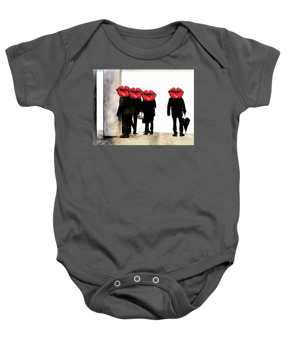 Lips Baby Onesie featuring the digital art People at the Elphi with red lips by Gabi Hampe