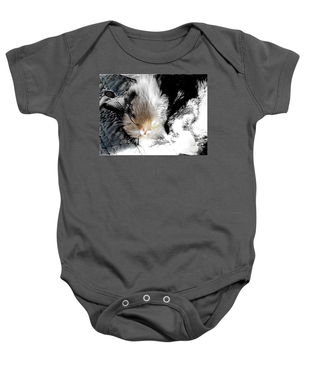 Cat Baby Onesie featuring the digital art Pepper sunface by Deb Nakano