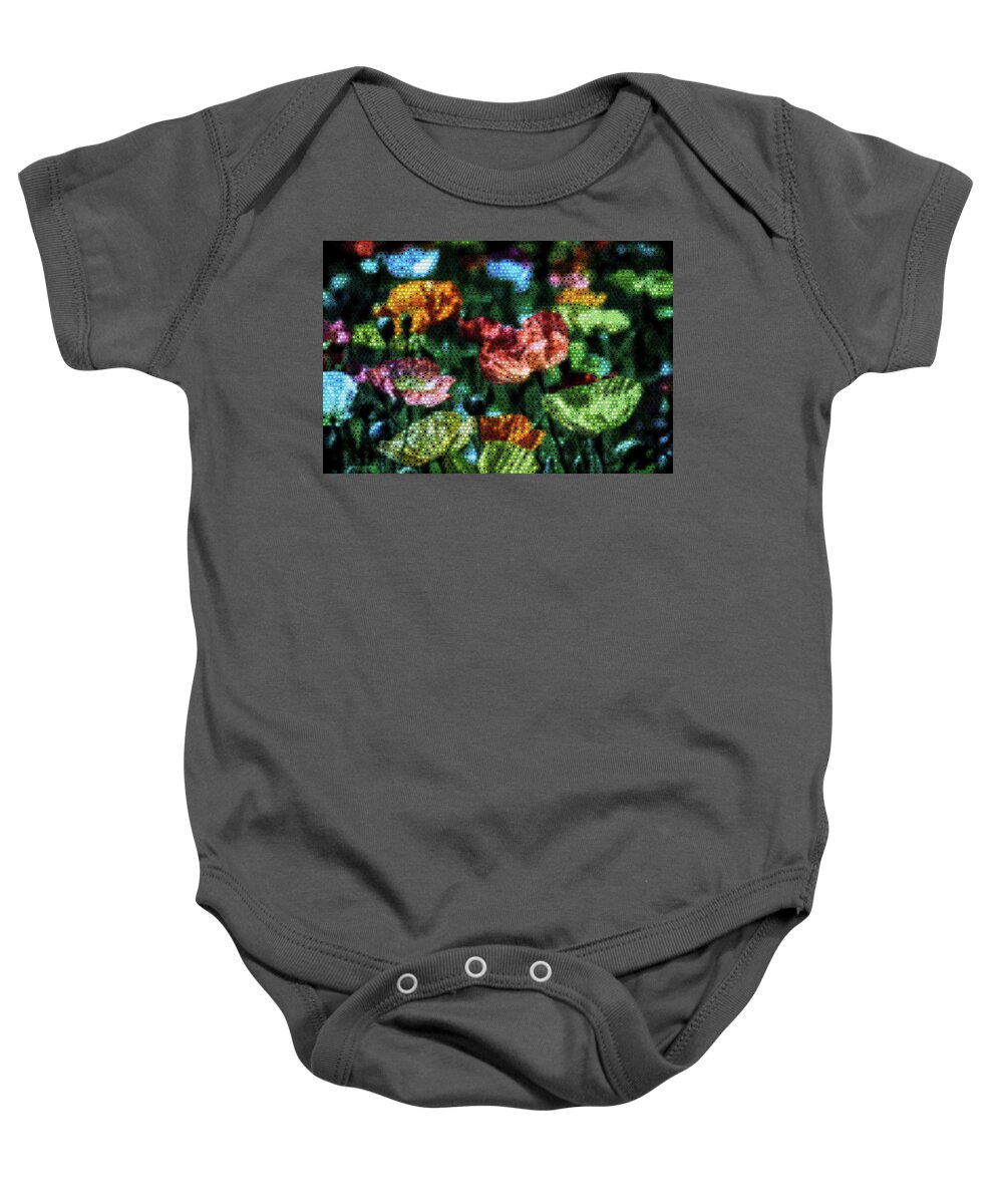 Flowers Baby Onesie featuring the digital art Peppered Blossom Beauties by Carol Crisafi