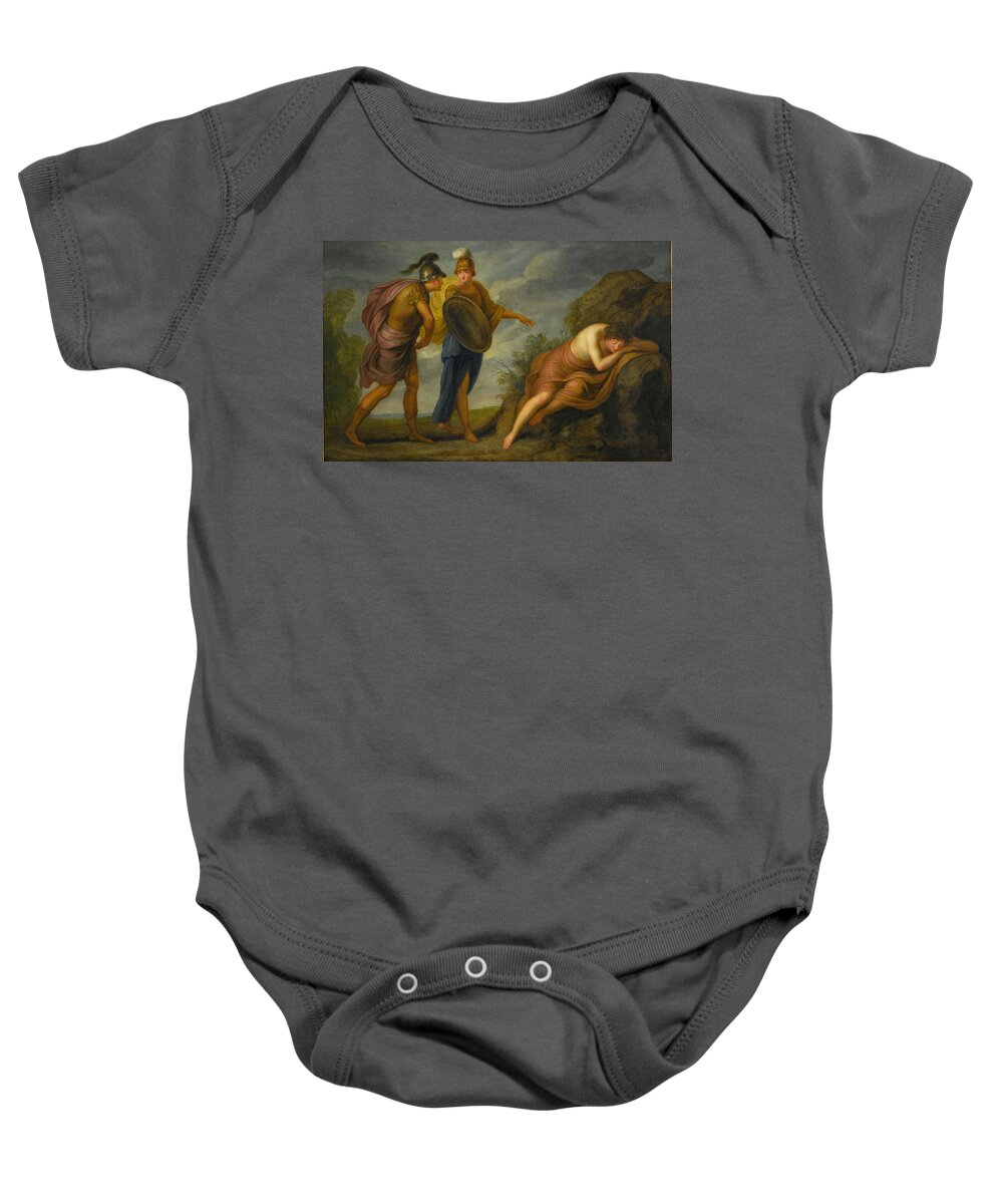 Attributed To Andries Cornelis Lens Baby Onesie featuring the painting Perseus with Minerva Discovering the Sleeping Medusa by Attributed to Andries Cornelis Lens