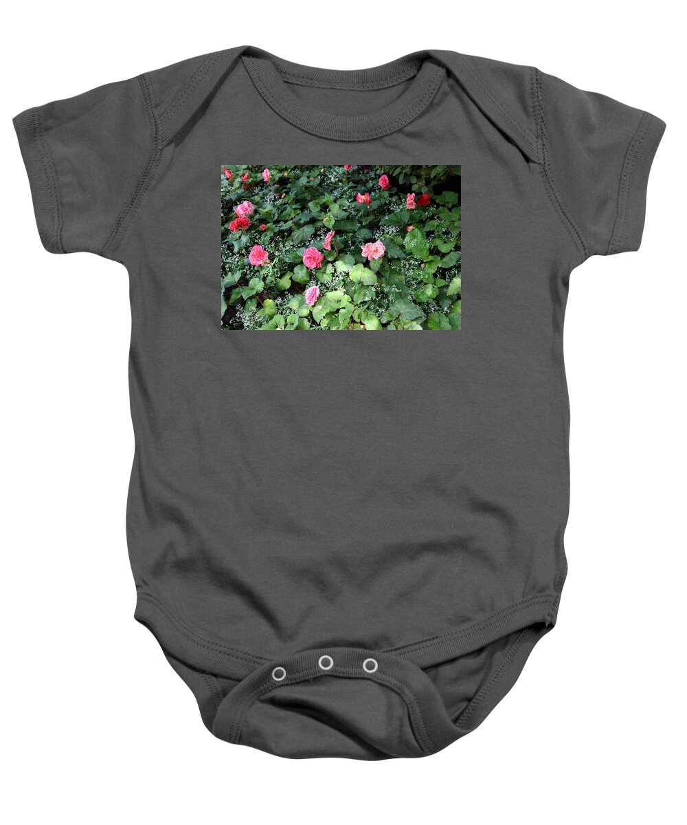 Rosy Begonias Baby Onesie featuring the painting Petals and Lace by Portraits By NC