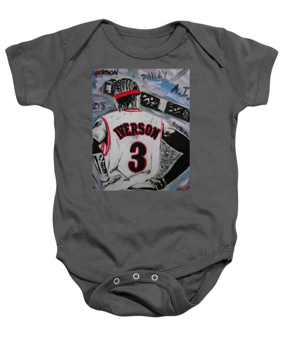 Iverson Baby Onesie featuring the painting Philly Legend by Antonio Moore