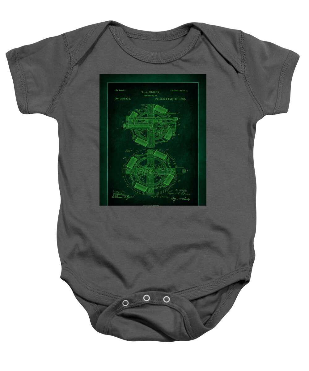 Patent Baby Onesie featuring the mixed media Phonograph Patent Drawing 3i by Brian Reaves