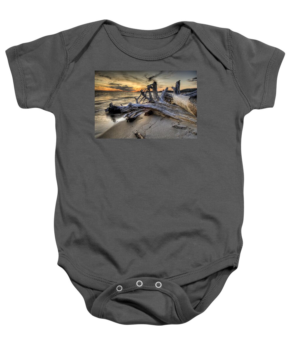 Lake Superior Baby Onesie featuring the photograph Pic Driftwood by Doug Gibbons