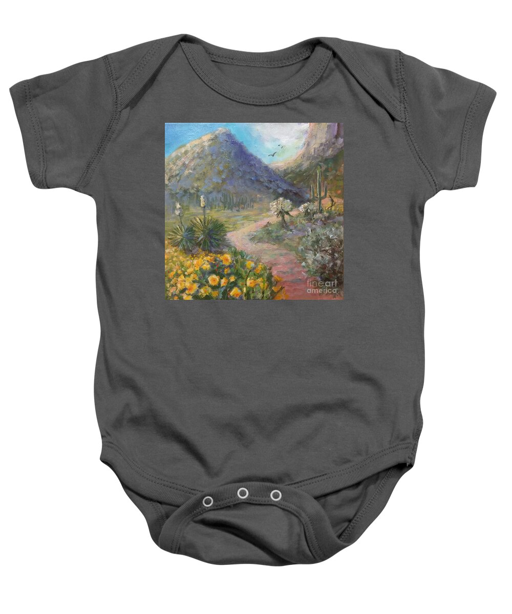 Yucca Baby Onesie featuring the painting Picacho Peak by Patricia Amen
