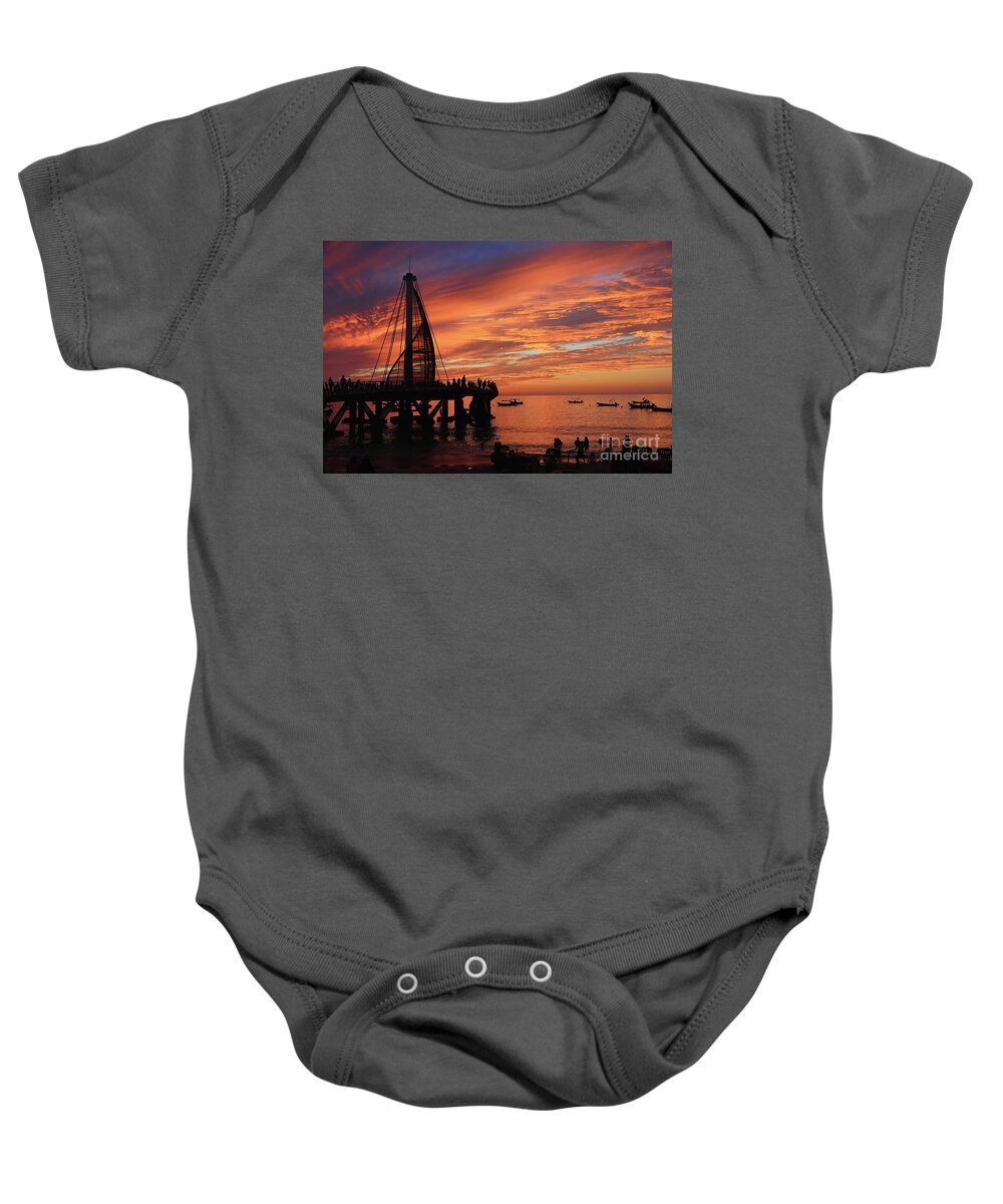Sunset Baby Onesie featuring the photograph Pier At Sunset by Teresa Zieba