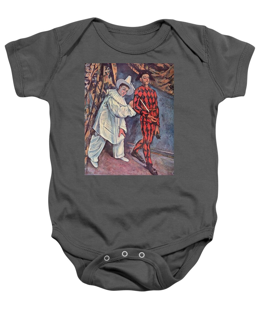 Cezanne Baby Onesie featuring the painting Pierrot and Harlequin by Paul Cezanne