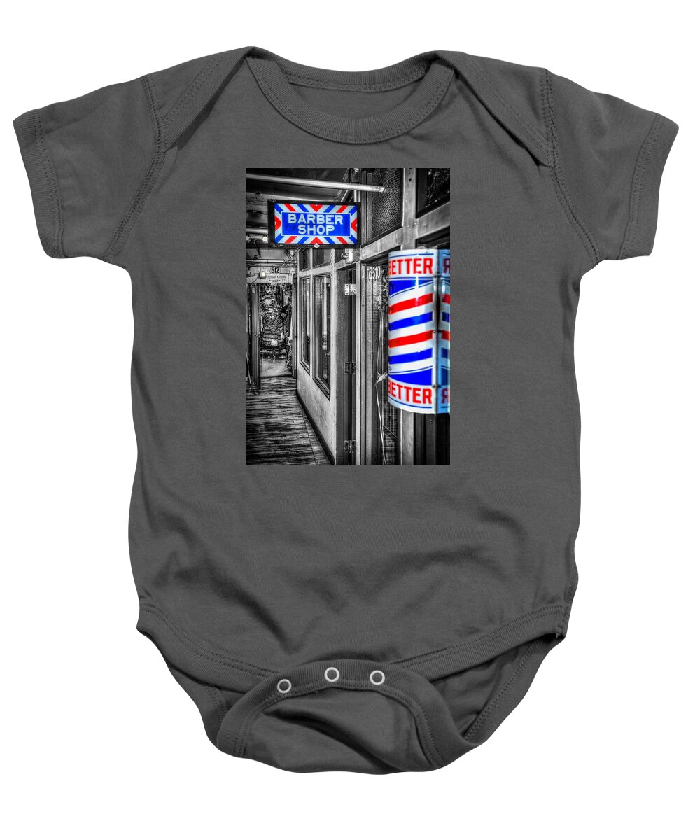Pike Place Baby Onesie featuring the photograph Pike Place Barber Shop by Spencer McDonald