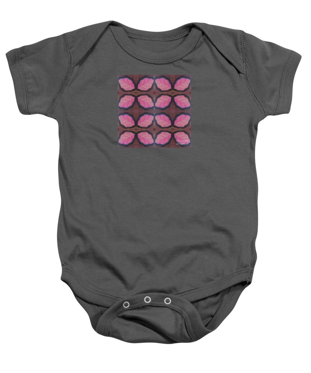 Pink Leaves Baby Onesie featuring the mixed media Pink Leaves Arrangement by Helena Tiainen