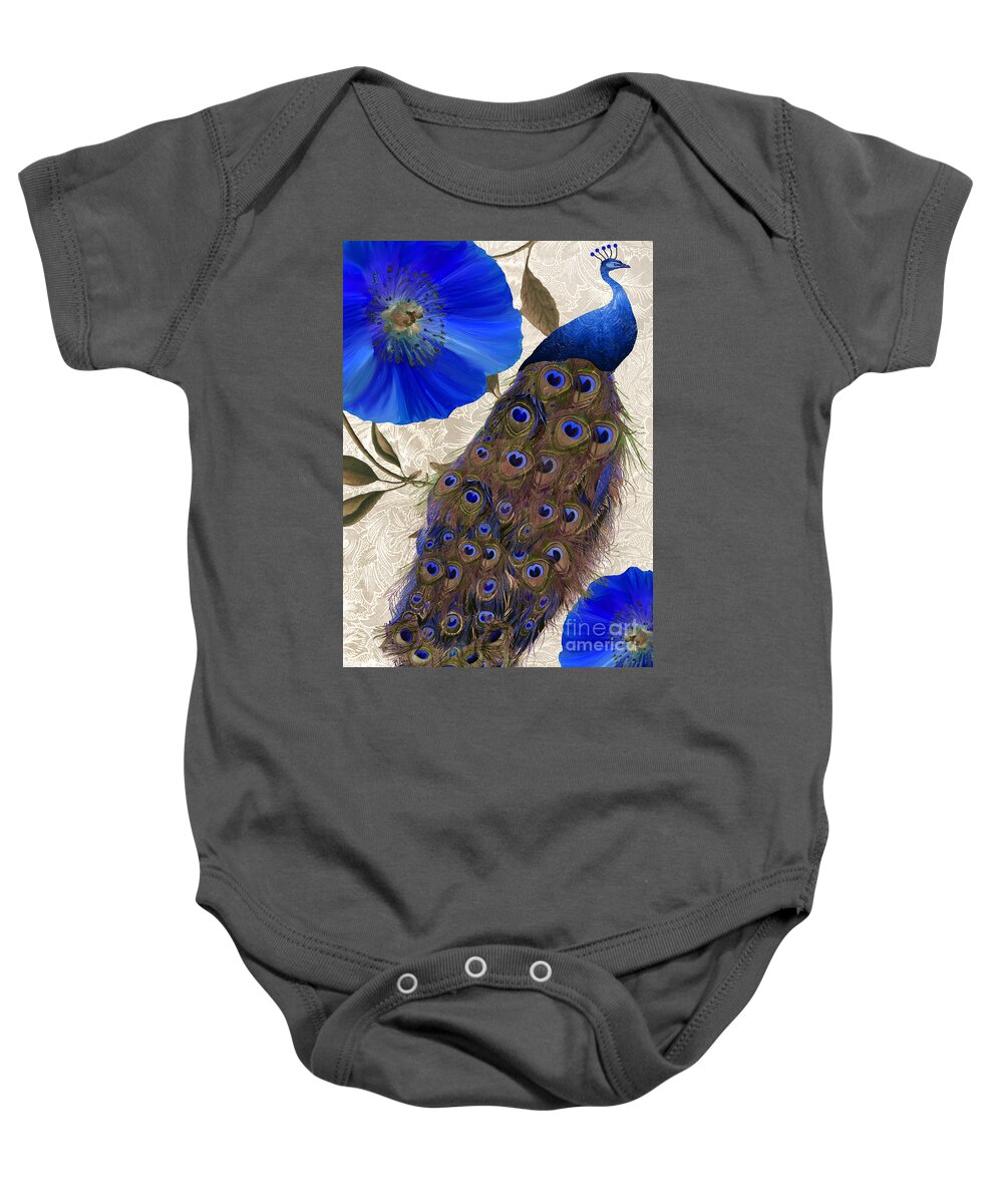 Peacock Baby Onesie featuring the painting Plumage by Mindy Sommers