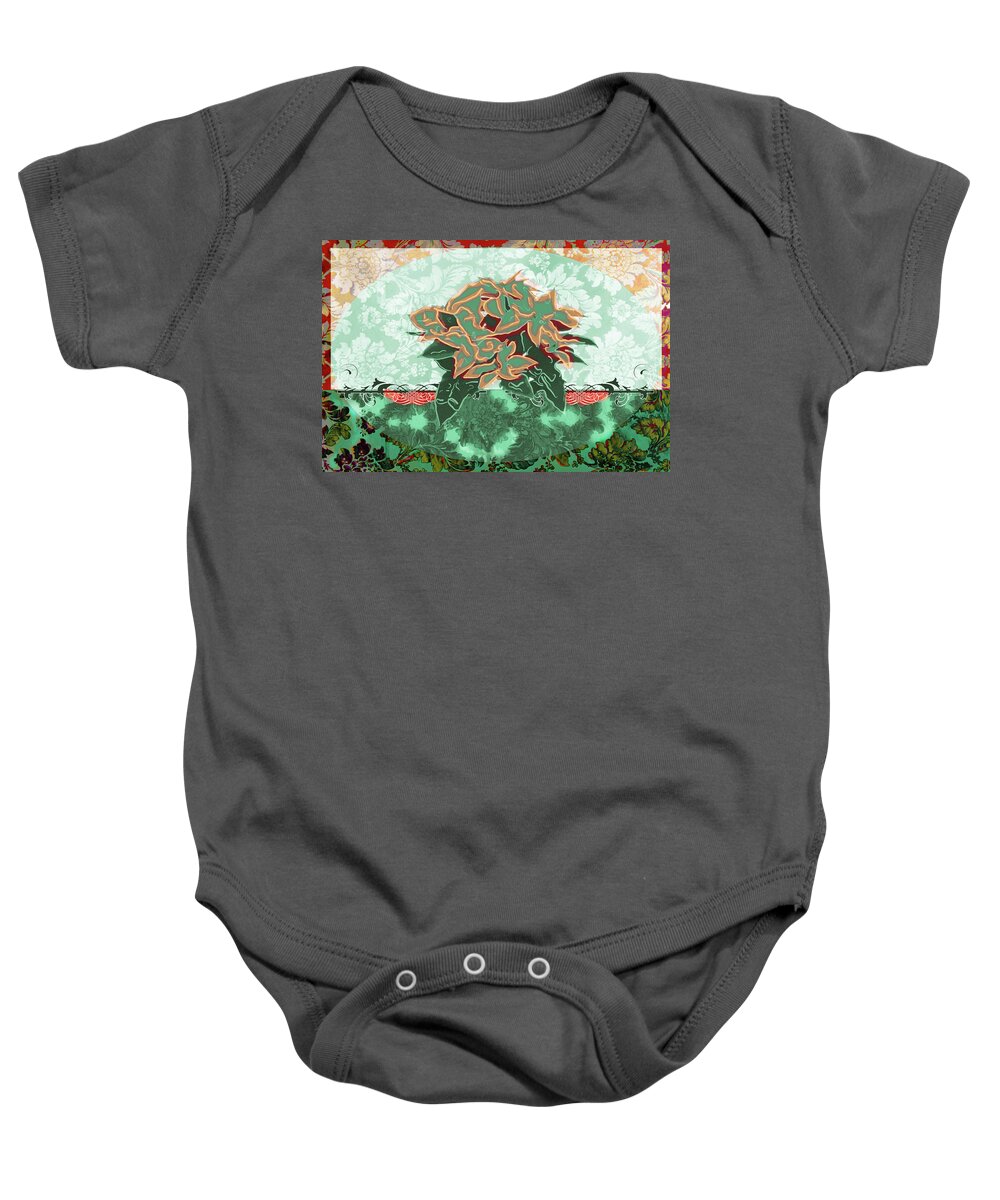 Poinsettias Baby Onesie featuring the mixed media Poinsettias 6 by Priscilla Huber