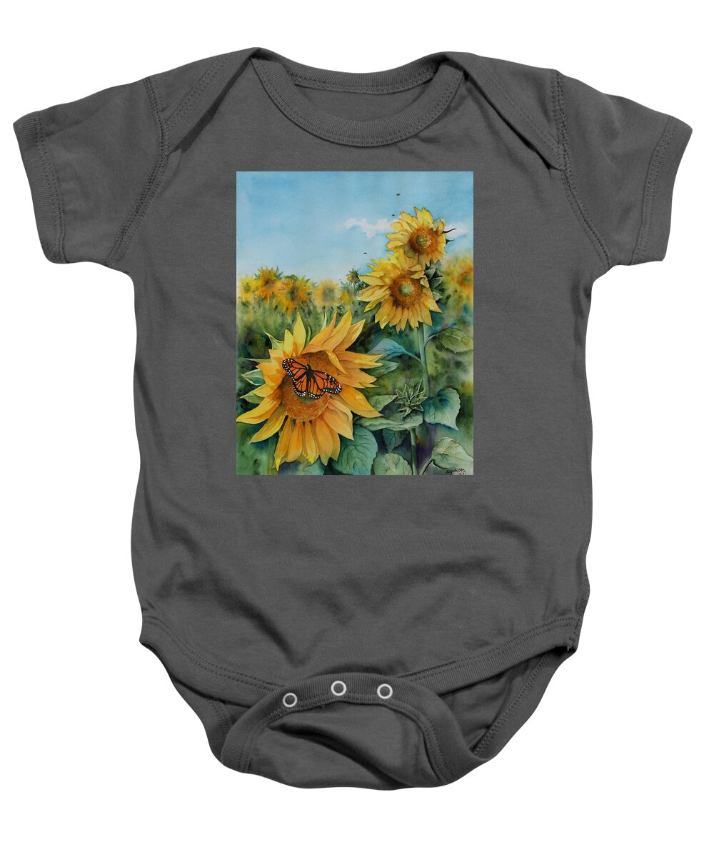Sunflowers Baby Onesie featuring the painting Pollinators by Kelly Miyuki Kimura