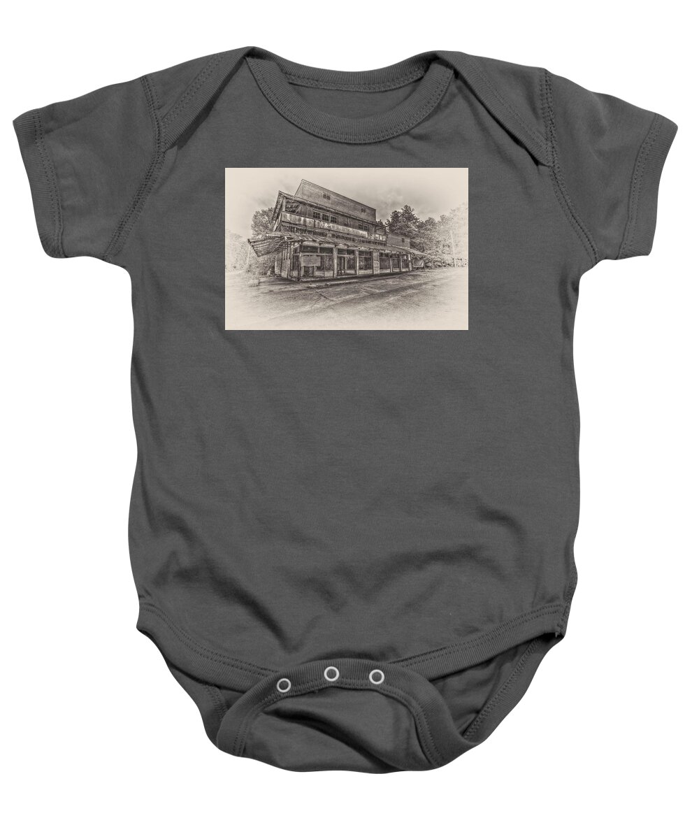 Old Buildings Baby Onesie featuring the photograph Poole's Crossroad in Sepia by Harry B Brown