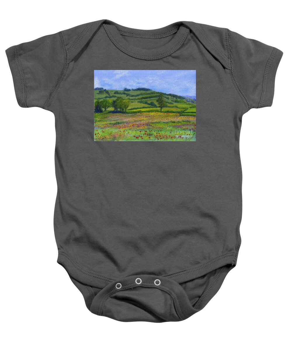 Red Poppies Baby Onesie featuring the pastel Red Poppies in Cribyn Fields by Edward McNaught-Davis