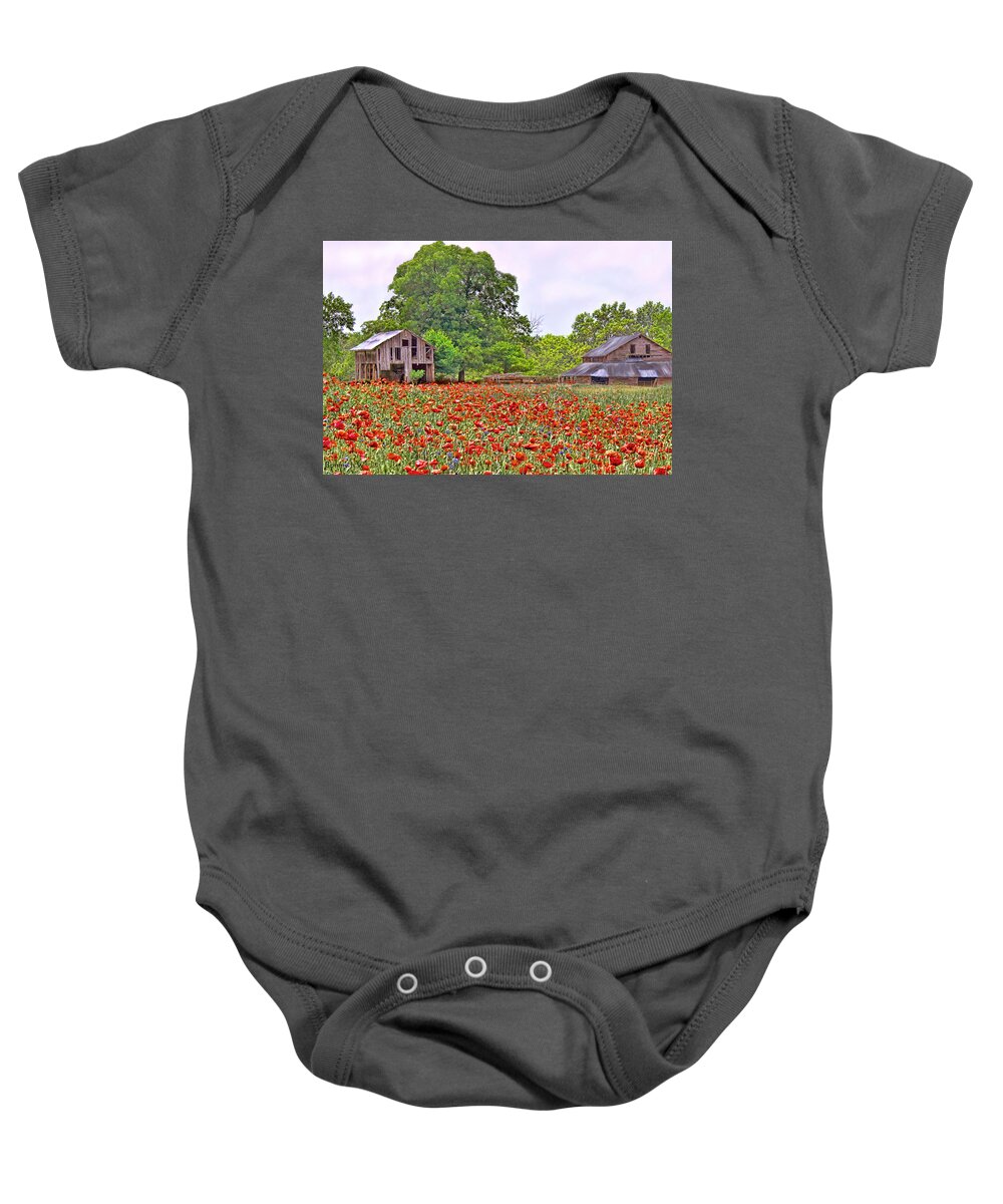 Poppies Baby Onesie featuring the photograph Poppies on the Farm by Bonnie Willis