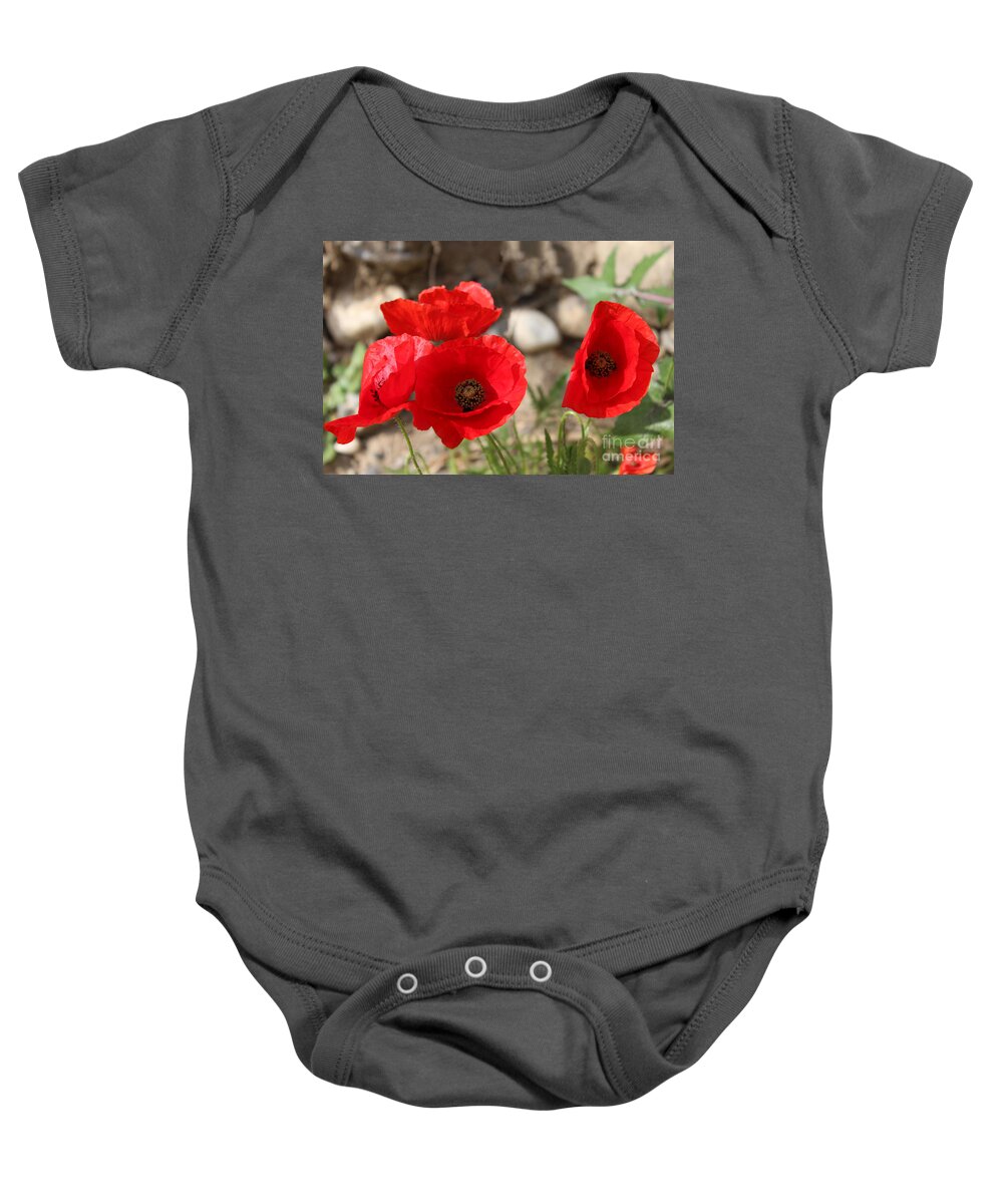 Poppy Baby Onesie featuring the photograph Poppy Parade by Clare Bevan