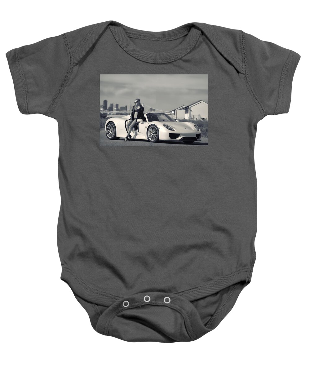 Kim Baby Onesie featuring the photograph #Porsche #918Spyder and #Kim by ItzKirb Photography
