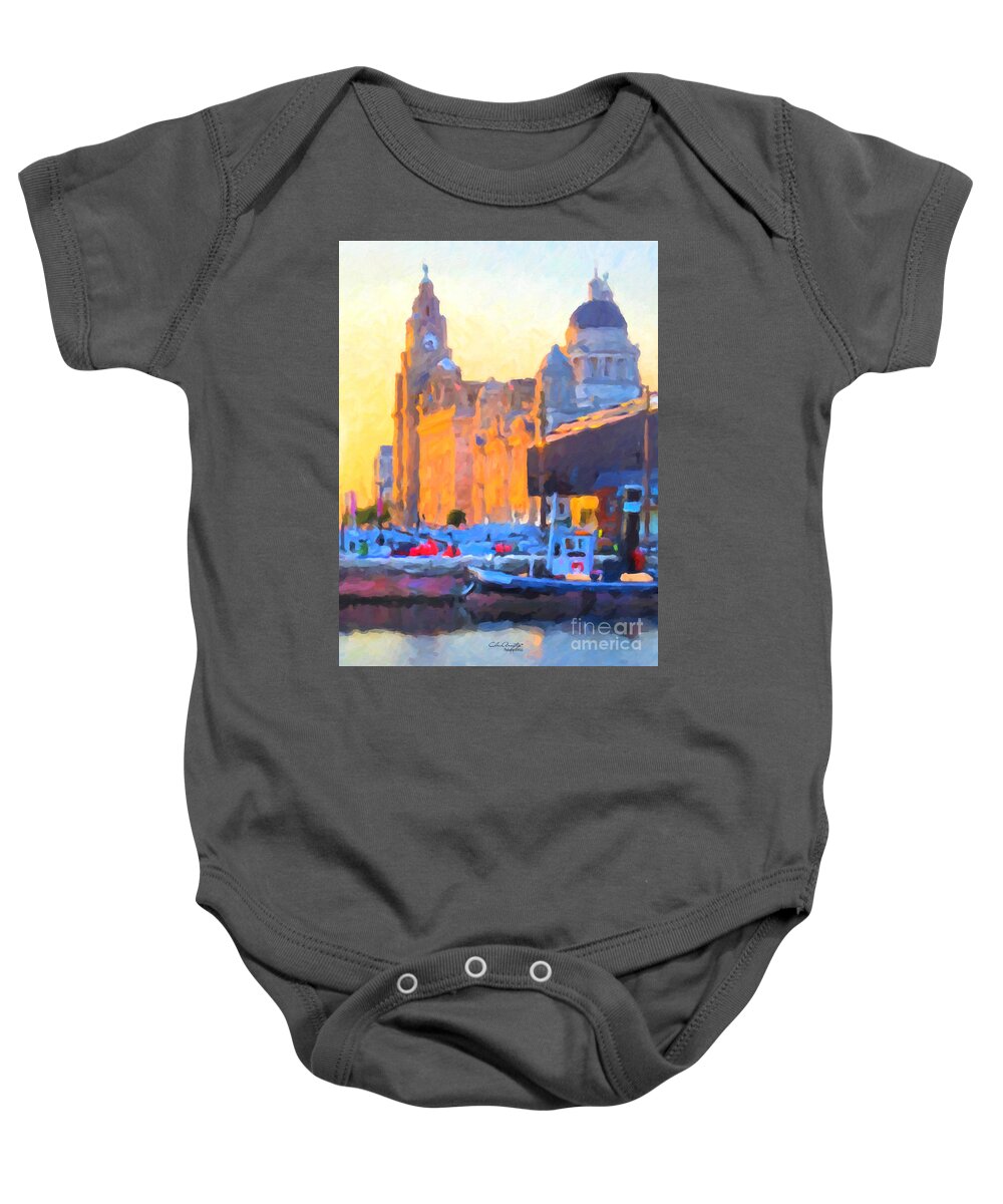 Liverpool Baby Onesie featuring the painting Port of Liverpool, England by Chris Armytage