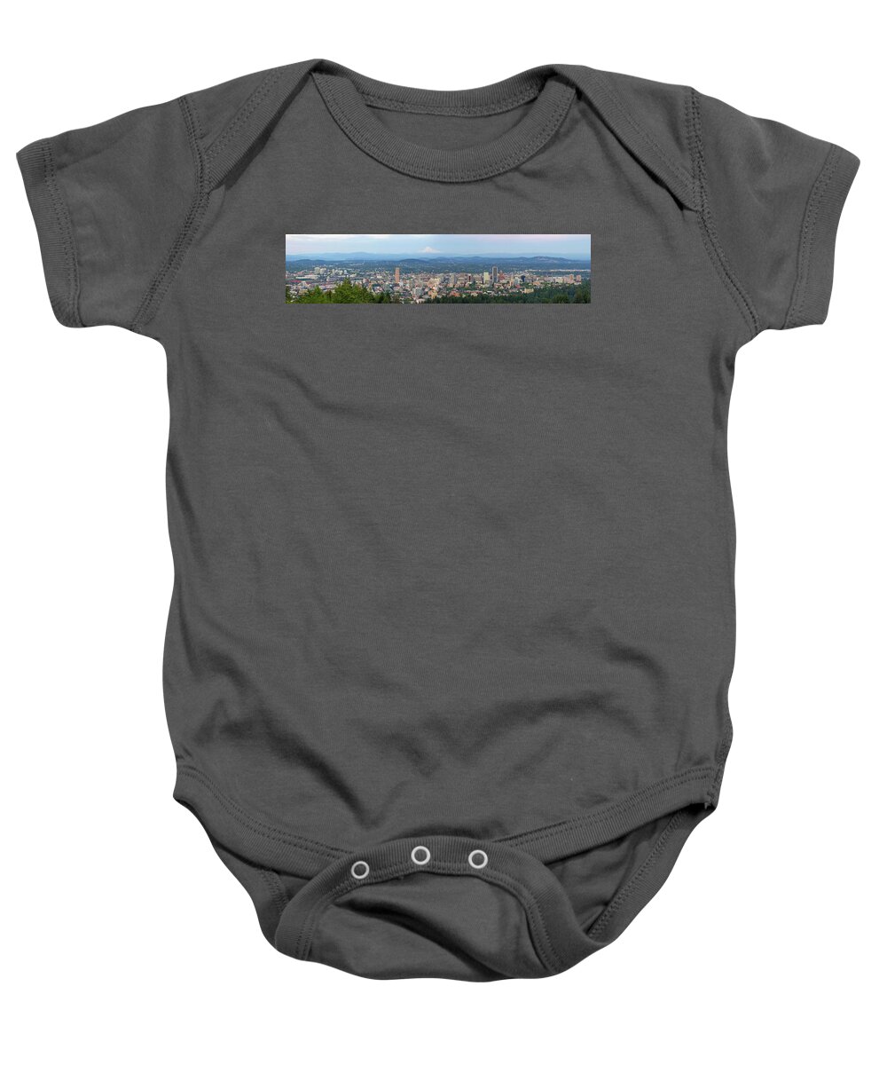 Portland Baby Onesie featuring the photograph Portland Oregon Cityscape Daytime Panorama by David Gn