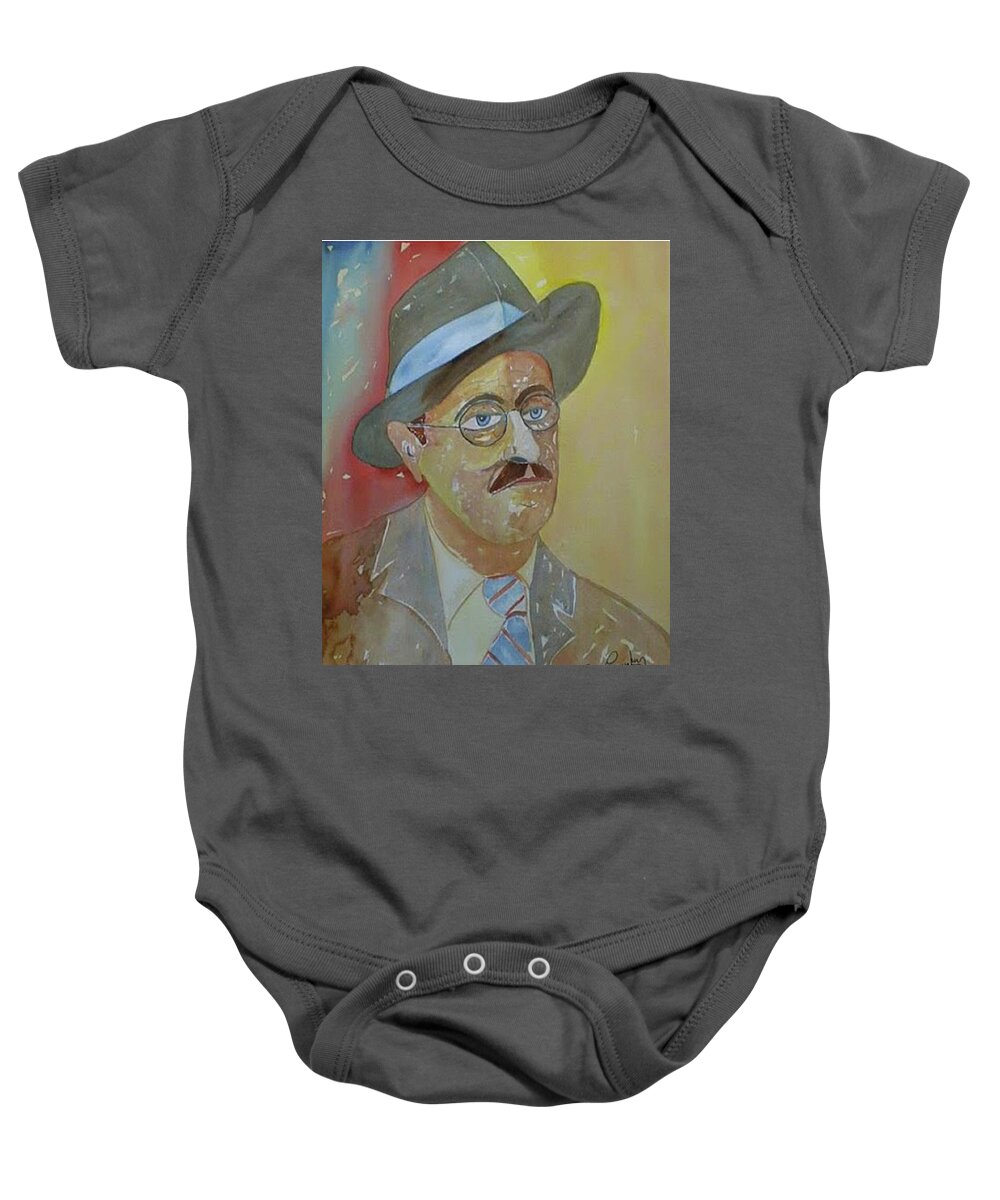 Portrait Baby Onesie featuring the painting Portrait of James Joyce by Roger Cummiskey
