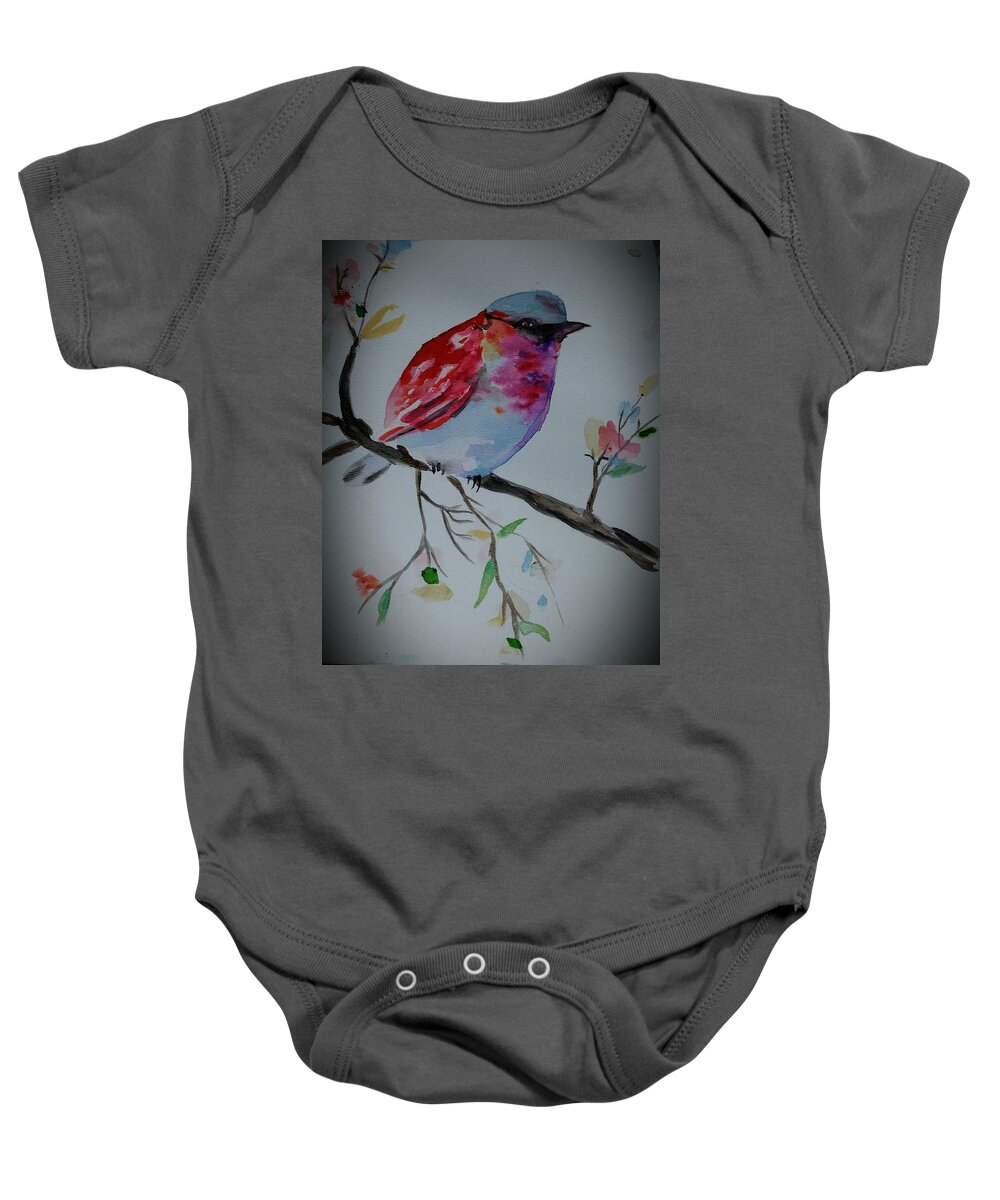 Finch Baby Onesie featuring the painting Pretty little Finch by Stacie Siemsen