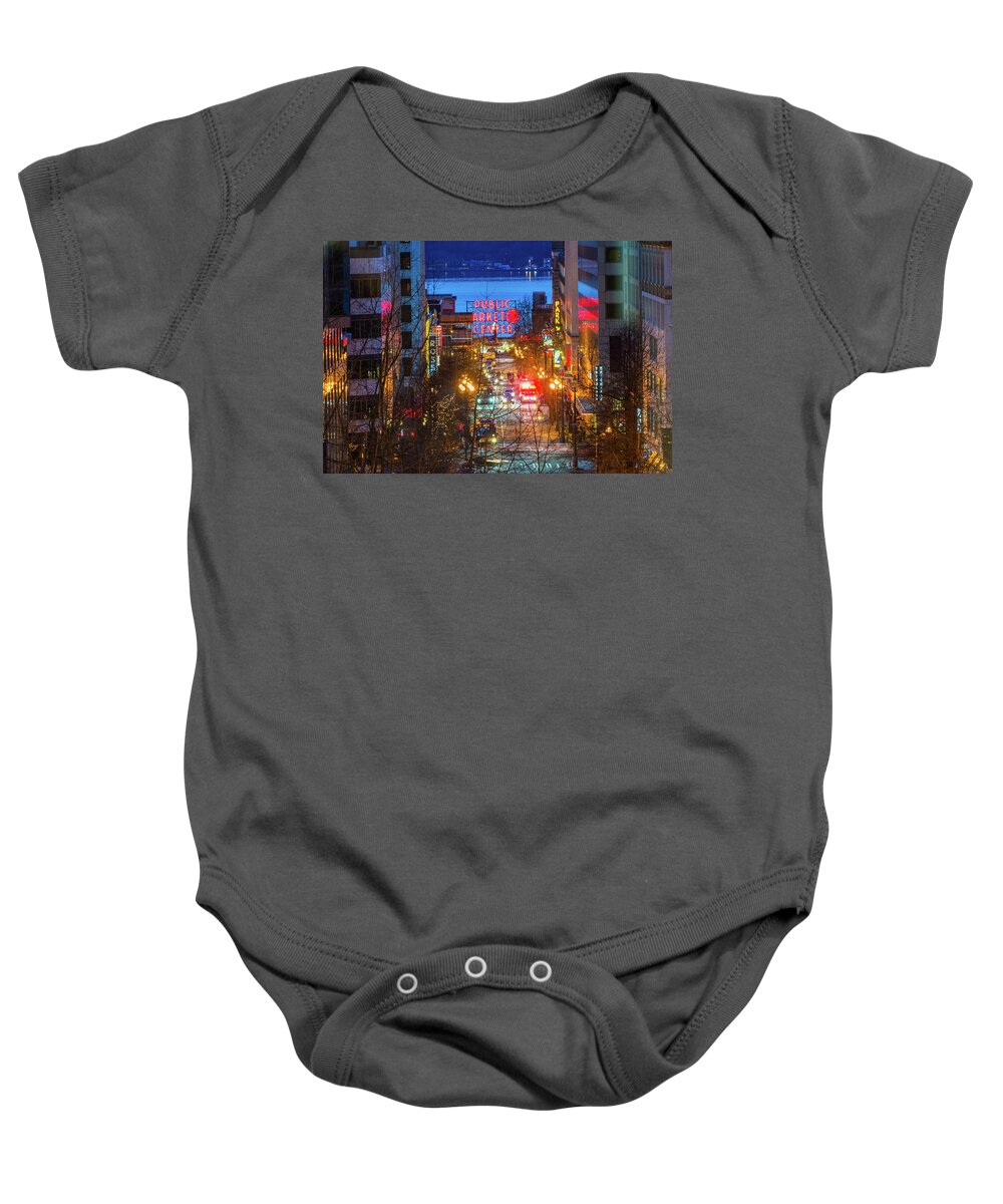 Landscape Baby Onesie featuring the photograph Public Market Center - Seattle by Hisao Mogi