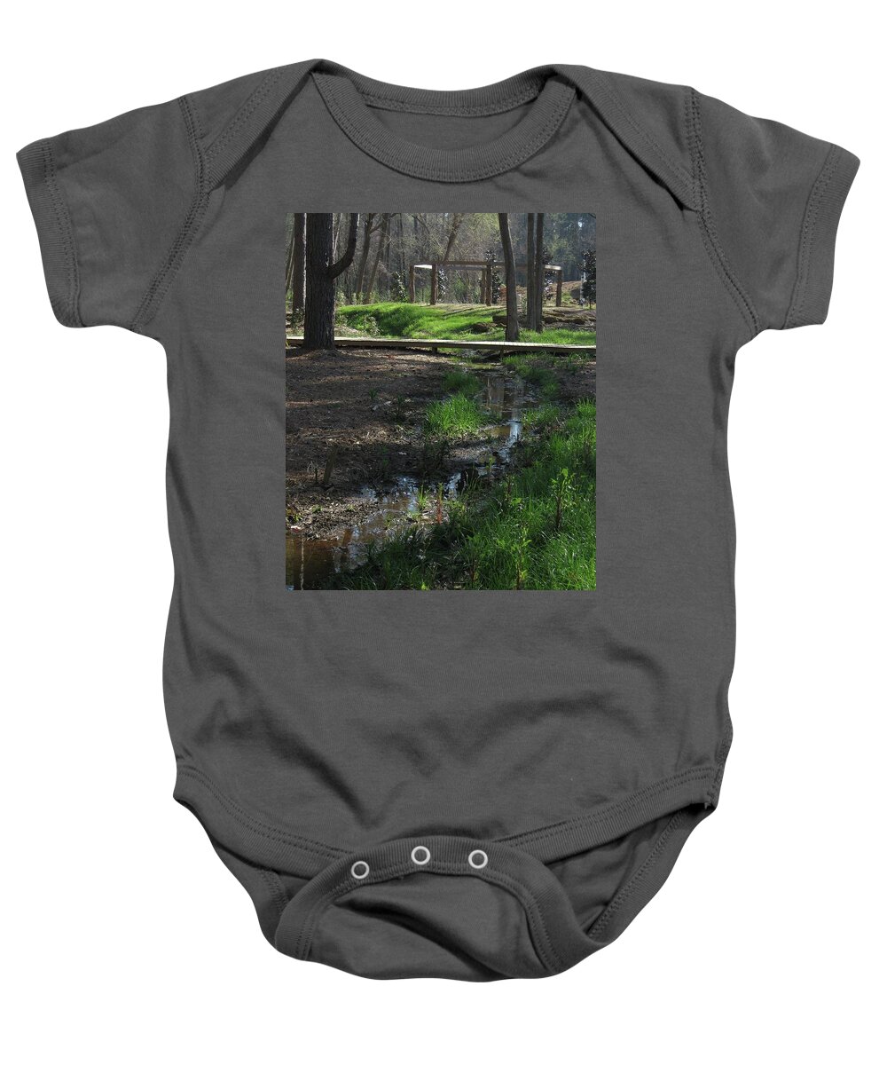 Wetlands Baby Onesie featuring the photograph Puddles on Top of the Boardwalk by Judith Lauter