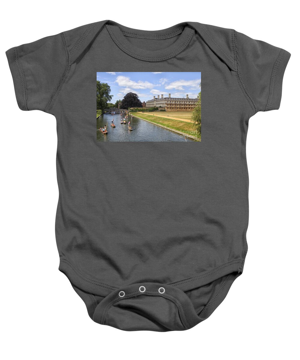 Punting Baby Onesie featuring the photograph Punter boats passing King's college in Cambridge by Patricia Hofmeester
