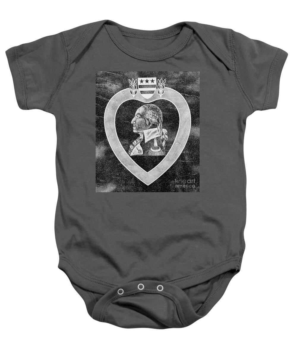 Purple Heart Baby Onesie featuring the photograph Purple Heart Emblem Polished Granite by Gary Whitton