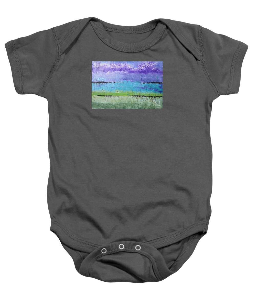 Mountains Baby Onesie featuring the painting Purple Mountain's Majesty by Deborah Ronglien