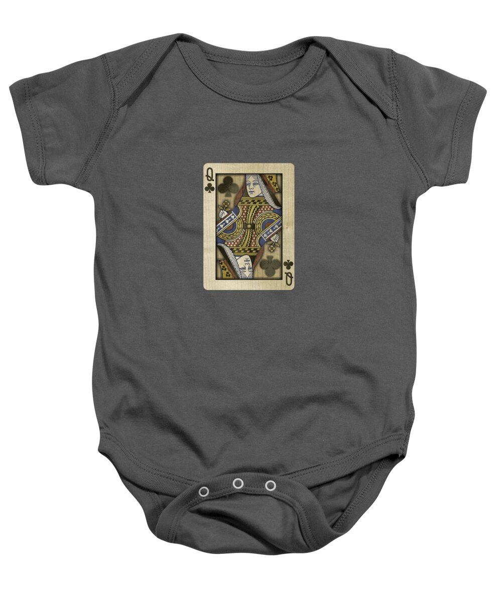 Boards Baby Onesie featuring the photograph Queen of Clubs in Wood by YoPedro