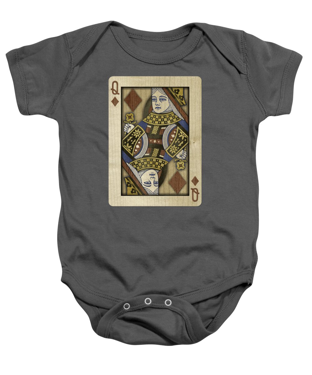 Boards Baby Onesie featuring the photograph Queen of Diamonds in Wood by YoPedro