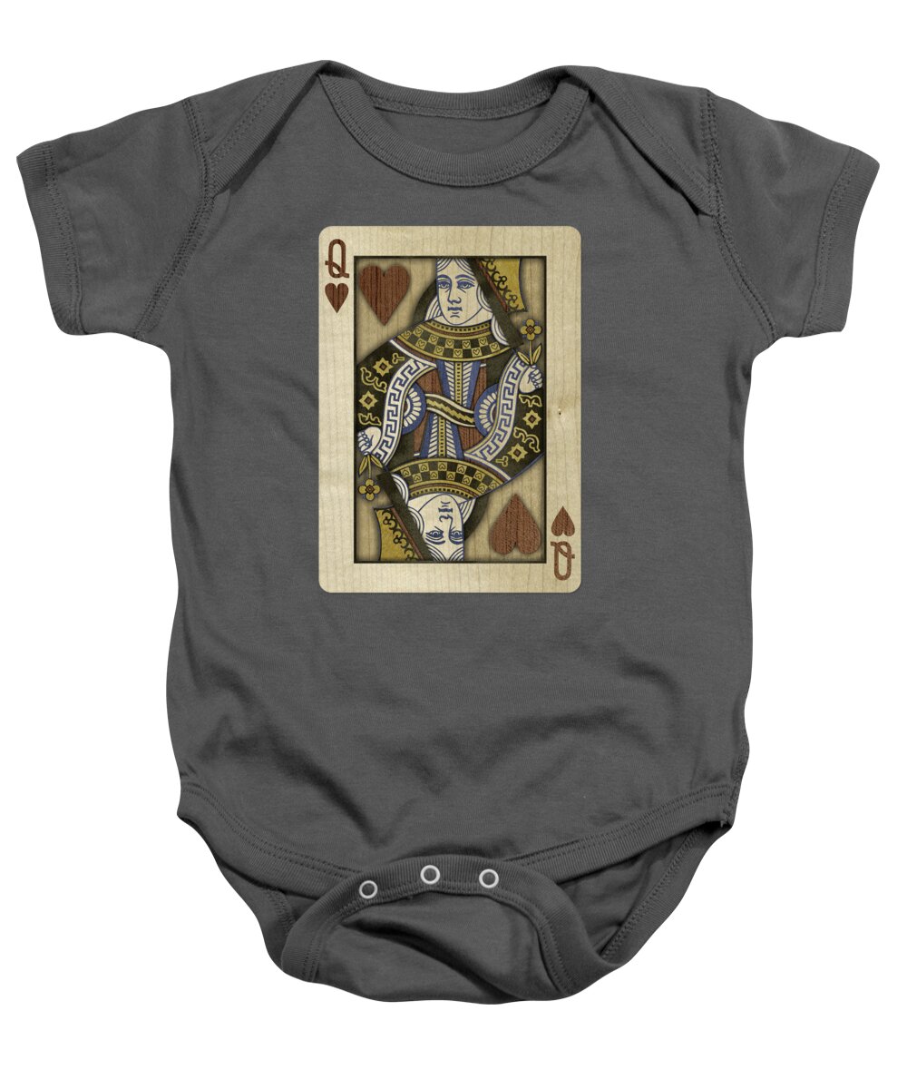 Boards Baby Onesie featuring the photograph Queen of Hearts in Wood by YoPedro